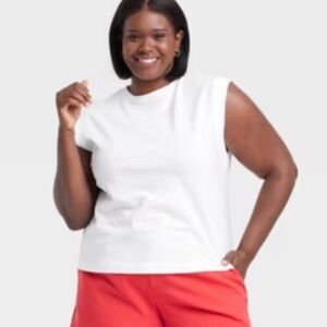 White Sculpted Shoulder Sleeveless Tee